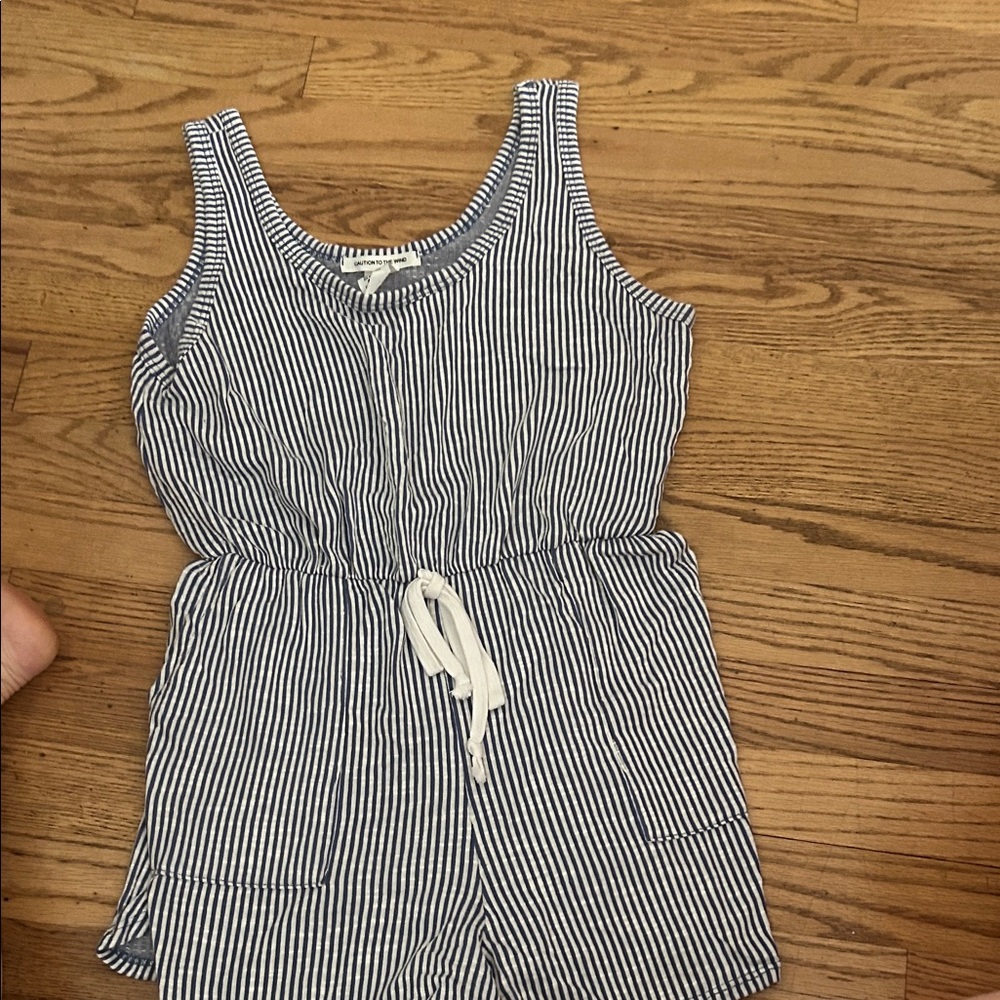 Striped Sleeveless Romper with Drawstring